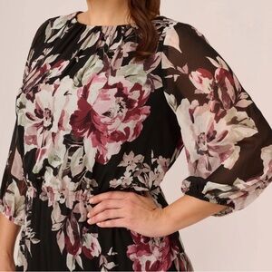 Adrianna Papell Black Multi Chiffon Dress